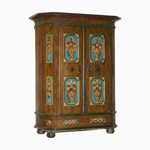Antique German Hand Painted Marriage Wardrobe, 19th Century