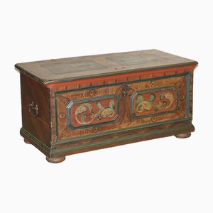 Large Paint German Blanket Chest Coffer Trunk, 1800s