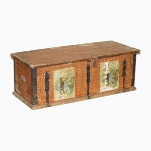 Romanian Paint Blanket Chest Coffer Trunk with Children Pictures, 1900s