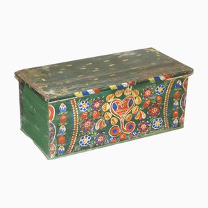 Romanian Original Paint Dated Love Heart Blanket Chest Coffer Trunk, 1901