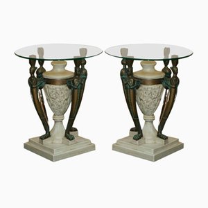 Tables d'Appoint Vintage Renouveau avec Des Plateaux en Verre, Set de 2