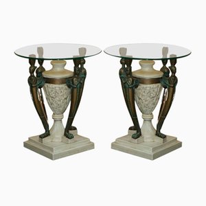 Vintage Egyptian Revival Side Tables with Glass Tops, Set of 2