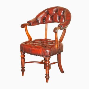 Butaca Chesterfield Captains William IV de cuero y madera, década de 1830