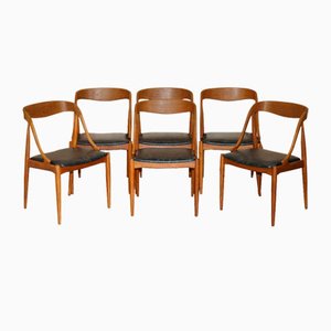 Model 16 Dining Chairs in Black Leather attributed to Johannes Andersen for Uldum, 1960s, Set of 6