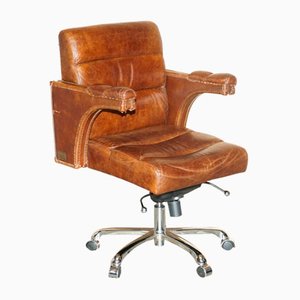 Vintage Halo Swivel Desk Captains Armchair in Saddle Brown Leather from Heritage