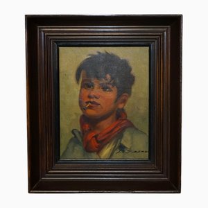 Belgian Artist, Young Boy Smoking, 1930, Oil on Canvas, Framed