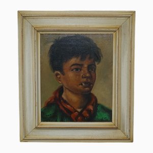 Janson, Young Boy Smoking, 1930, Oil on Canvas, Framed