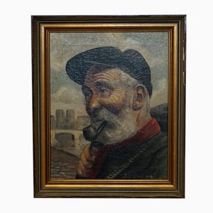 Jma Kensinck, Man Smoking a Pipe, Oil on Canvas, Framed