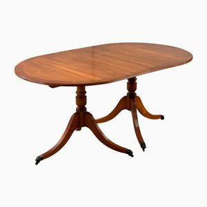 Vintage Yew Wood Twin Pedestal Extending Dining Table
