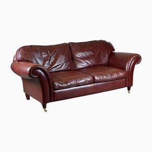 Heritage 3-Seater Brown Leather Mortimer Sofa with Castors by Laura Ashley