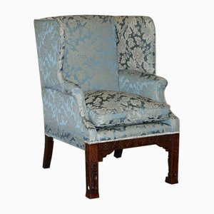 Thomas Chippendale Hand Carved Wingback Armchair, 1820s