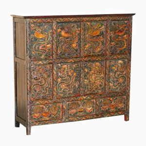 Antikes polychrom bemaltes tibetisches chinesisches Drache Sideboard