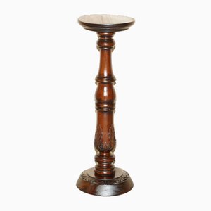 Pedestal inglés vintage de madera tallada, 1900