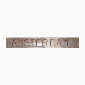Large Antique Amsterdam Hand Carved Wood Sign in Original Paint