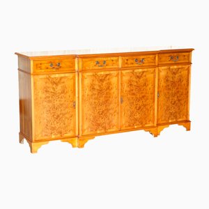 Vintage Burr Walnut Breakfront Sideboard with Four Large Drawers