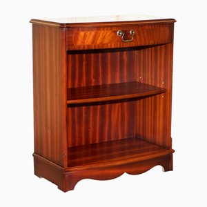 Flamed Hardwood Bow Fronted Dwarf Open Library Bookcase with Single Drawer