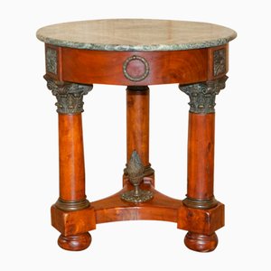 Grande Table d'Appoint Vintage en Chêne, Laiton Bronzé et Marbre, France