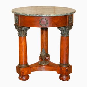 Tavolino vintage in quercia, ottone bronzato e marmo, Francia