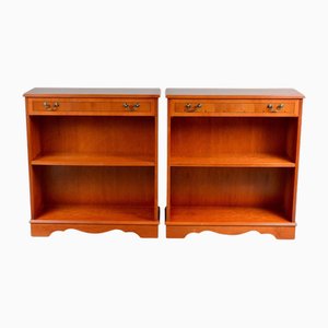 Light Burr & Burl Walnut Library Bookcases with Adjustable Shelves, Set of 2
