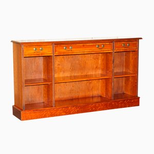 Vintage Burr Yew Wood Dwarf offenes Bücherregal oder Sideboard mit großen Schubladen