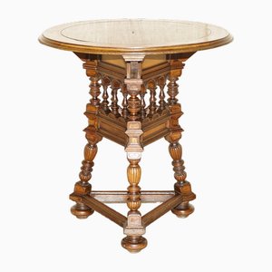 Tavolino vittoriano in quercia intagliata, olmo e marmo, 1860