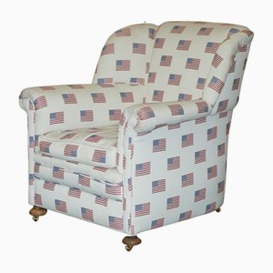 Antique Victorian Club Armchair with American Flag Upholstery