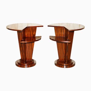 Mesas auxiliares de madera Macassar estilo Art Déco de dos niveles. Juego de 2