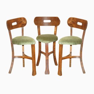 Chaises Primitive Arts & Crafts Antiques en Orme, Set de 3