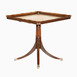 Large Antique Carved Hardwood & Green Leather Tilt Top Centre Table