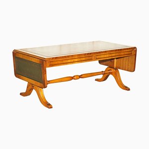 Grande Table Basse Vintage à Rallonge avec Cuir Vert