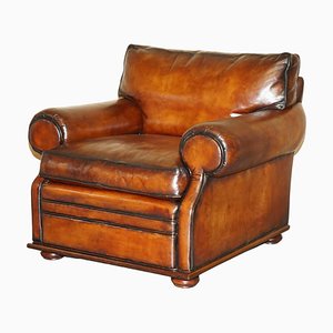 Large Hand Dyed Cigar Brown Leather Club Chair