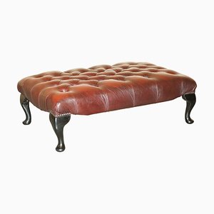 Large Vintage Oxblood Leather 2 Person Footstool with Chesterfield Tufting