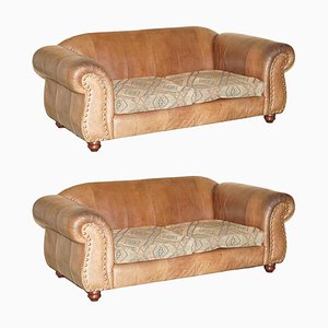 Vintage Scottish Castle Brown Leather Sofa from Thomas Lloyd, Set of 2