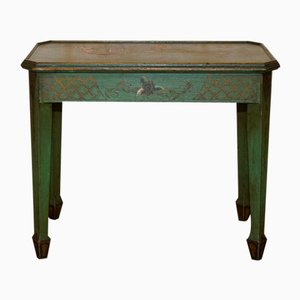 Antique Victorian Chinese Chinoiserie Hand Painted Green Side Table, 1880s