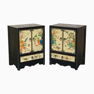 Meubles d'Appoint Vintage en Orme et Feuille d'Or, Chine, Set de 2