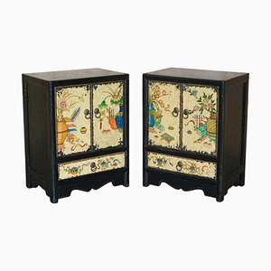 Vintage Chinese Elm and Gold Leaf Painted Side Cabinets, Set of 2