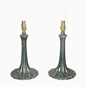 Lampade da tavolo vintage bronzate con base a forma di ninfea di Tiffany & Co, anni '60, set di 2