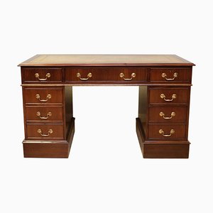 Hardwood Desk with Light Brown Leather Desk Top and Gold Leaf Tooling