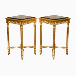 Italian Giltwood & Marble Side Tables, 1880s, Set of 2