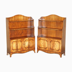 Flamed Hardwood Dwarf Waterfall Open Bookcases, 1950, Set of 2