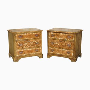 Antique William & Mary Pine Oyster Laburnum Wood Chests of Drawers, 1700, Set of 2
