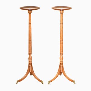 Supports de Jardinière Antique en Bois et Laiton sur Roulettes, Set de 2