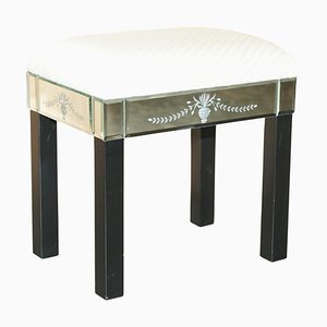 Vintage Italian Dressing Table Stool with Venetian Etched Glass Panels