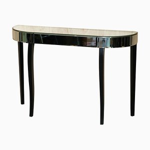 Mirrored Single Drawer Demilune Console Table with Ebonized Legs