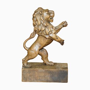 Lion Armorial Royal Sculpté à la Main du 19ème Siècle de Coat of Arms Crest