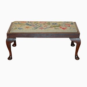 Antique Edwardian Walnut Cabriole Legged Footstool with Embroidered Upholstery, 1900