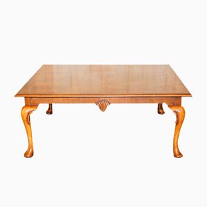 Long Burr Walnut Coffee Table with Cabriolet Legs in the style of Thomas Chippendale