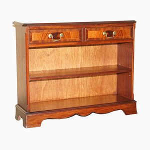 Offenes Vintage Bibliotheks-Bücherregal aus geflammtem Hartholz mit zwei Schubladen