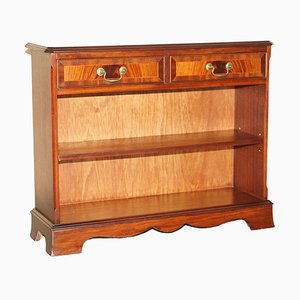 Vintage Flamed Hardwood Twin Drawer Dwarf Open Library Bookcase