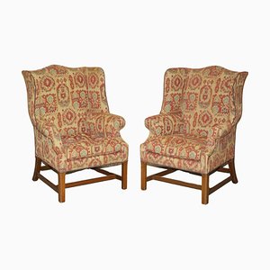 Fauteuils à Oreilles George III avec Tapisserie Kilim, Set de 2